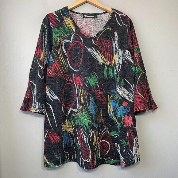 Creation Tunic Top Size Large Abstract Artsy Colorful Dopamine Sweater Geometric - Picture 1 of 12